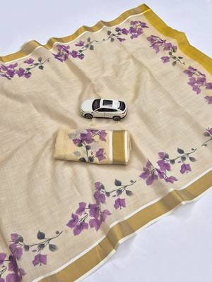light chiku  purple color linen zari kerela border sarees 5