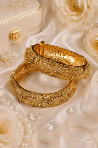 Gold Plated Rajwadi Filigree Openable Bangles