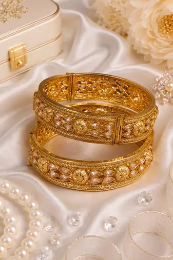 Rajwadi Floral Stone Work Openable Bangles