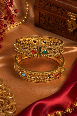 Rajwadi Multicolor Stone Filigree Openable Bangles 2
