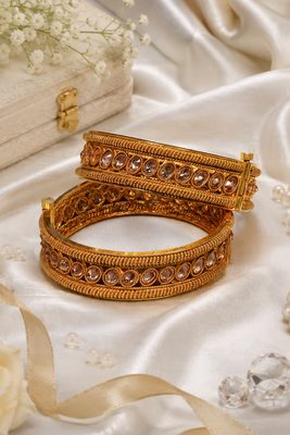 Rajwadi Crystal Stone Filigree Openable Bangles 2