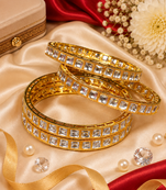 Gold Plated Square Cut Kundan Bangles