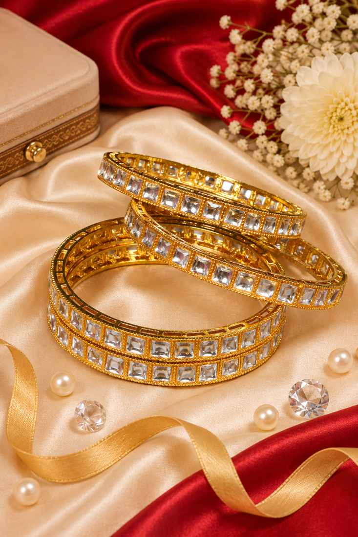 Gold Plated Square Cut Kundan Bangles