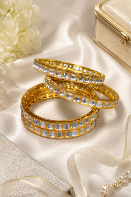 Gold Plated Square Cut Kundan Bangles 2