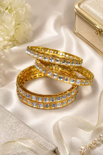 Gold Plated Square Cut Kundan Bangles