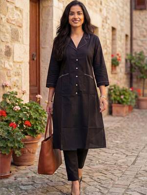 Women Regular Thread Work Pure Cotton Kurta with Trousers 1