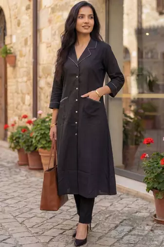 Women Regular Thread Work Pure Cotton Kurta with Trousers