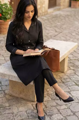 Women Regular Thread Work Pure Cotton Kurta with Trousers