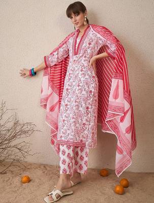 Women Floral Printed Regular Pure Cotton Kurta with Trousers & With Dupatta 2