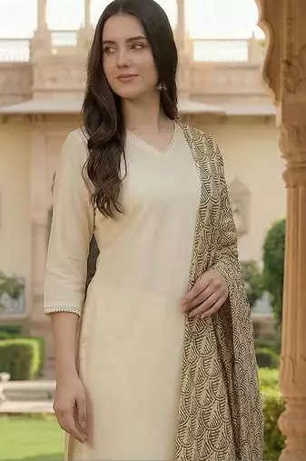 Women Ethnic Motifs Regular Kurta with Trousers & With Dupatta