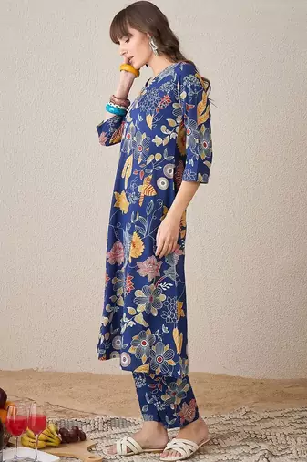 Women Floral Printed Regular Pure Cotton Kurta with Trousers