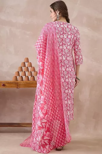 Women Floral Printed Regular Pure Cotton Kurta with Trousers & With Dupatta