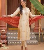Women Ethnic Motifs Embroidered Regular Thread Work Kurta with Trousers & With Dupatta