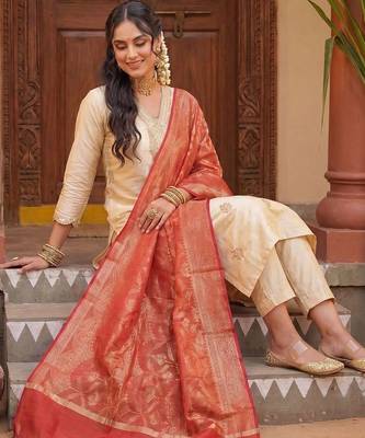 Women Ethnic Motifs Embroidered Regular Thread Work Kurta with Trousers & With Dupatta 5