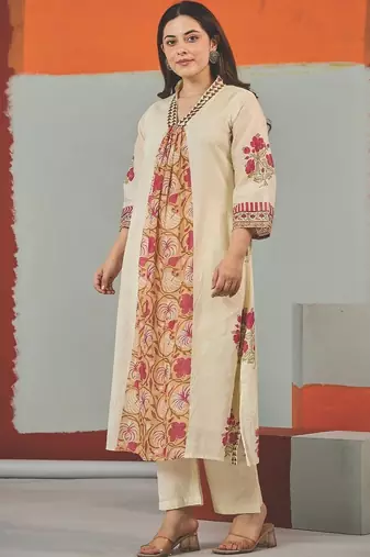 Women Floral Printed Regular Pure Cotton Kurta with Trousers