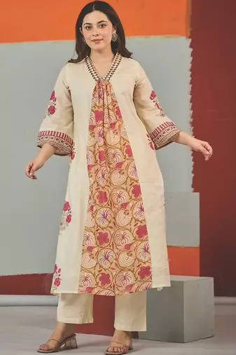 Women Floral Printed Regular Pure Cotton Kurta with Trousers