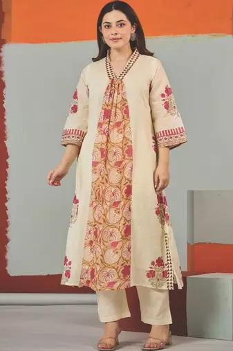 Women Floral Printed Regular Pure Cotton Kurta with Trousers