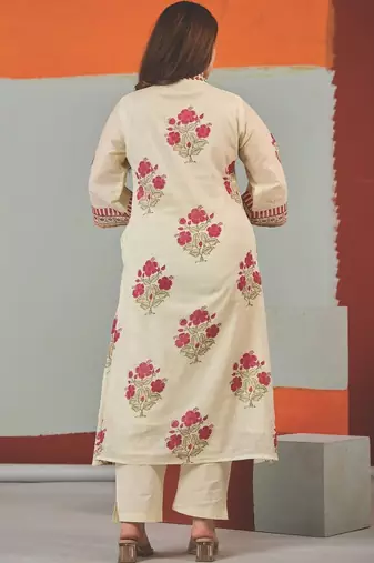 Women Floral Printed Regular Pure Cotton Kurta with Trousers