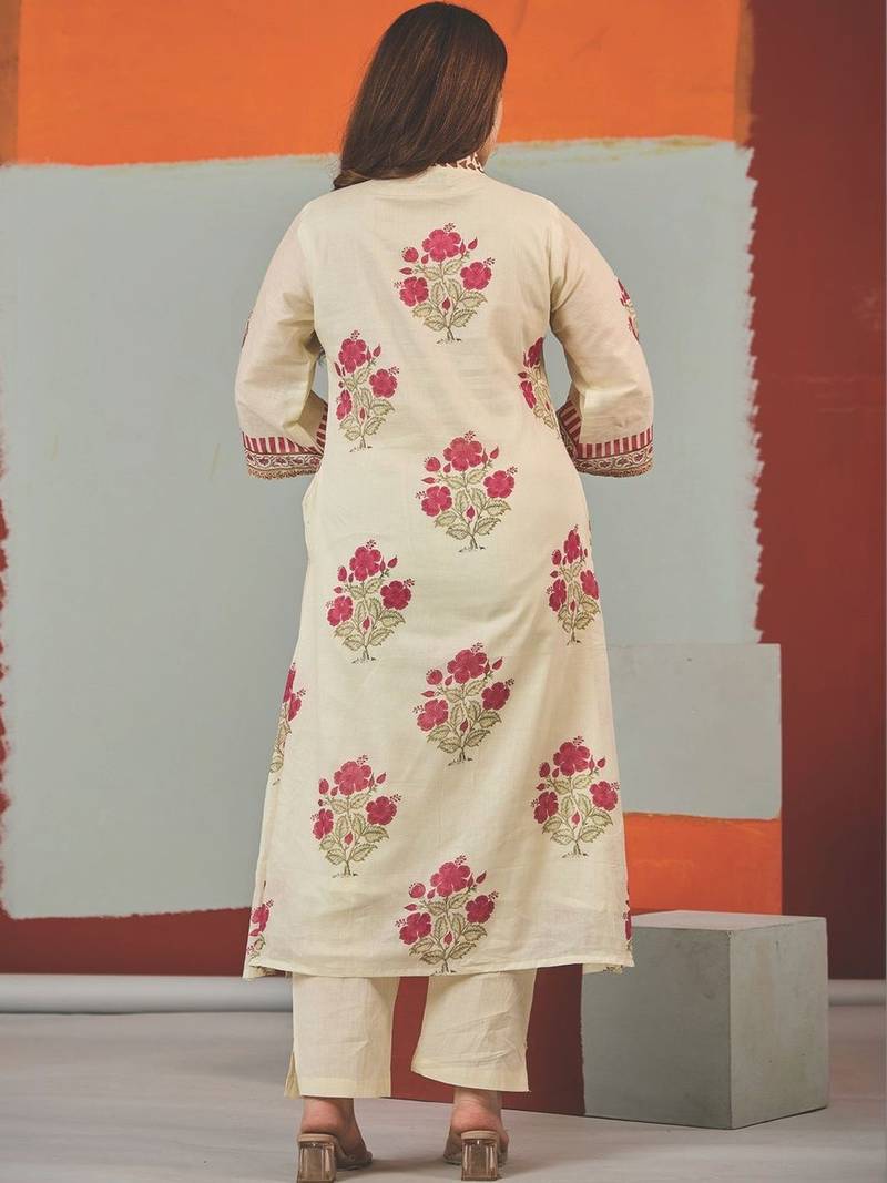 Women Floral Printed Regular Pure Cotton Kurta with Trousers