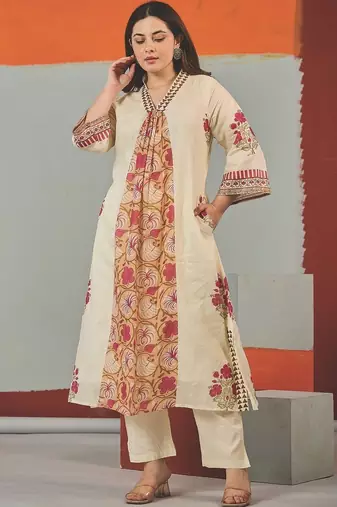 Women Floral Printed Regular Pure Cotton Kurta with Trousers
