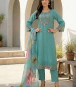 Women Floral Embroidered Regular Thread Work Kurta with Trousers & With Dupatta