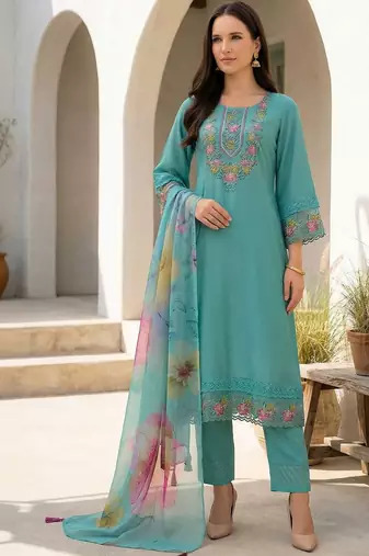Women Floral Embroidered Regular Thread Work Kurta with Trousers & With Dupatta