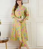 Women Floral Printed Regular Sequinned Pure Cotton Kurta with Trousers