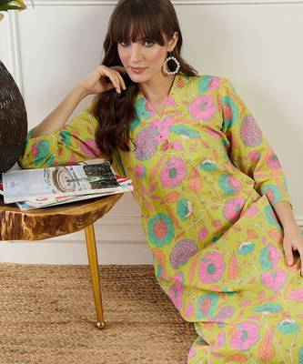 Women Floral Printed Regular Sequinned Pure Cotton Kurta with Trousers 5