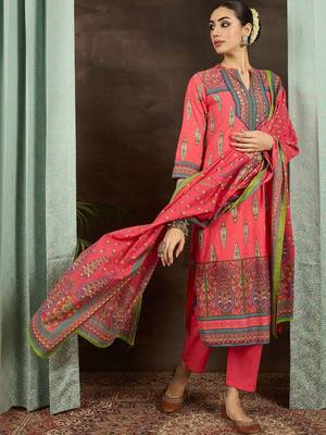 Women Ethnic Motifs Printed Regular Pure Cotton Kurta with Trousers & With Dupatta 1