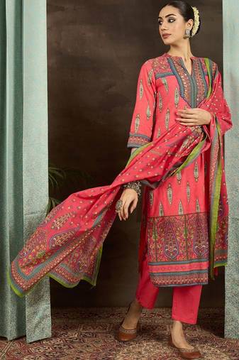 Women Ethnic Motifs Printed Regular  Cotton Kurta with Trousers & With Dupatta