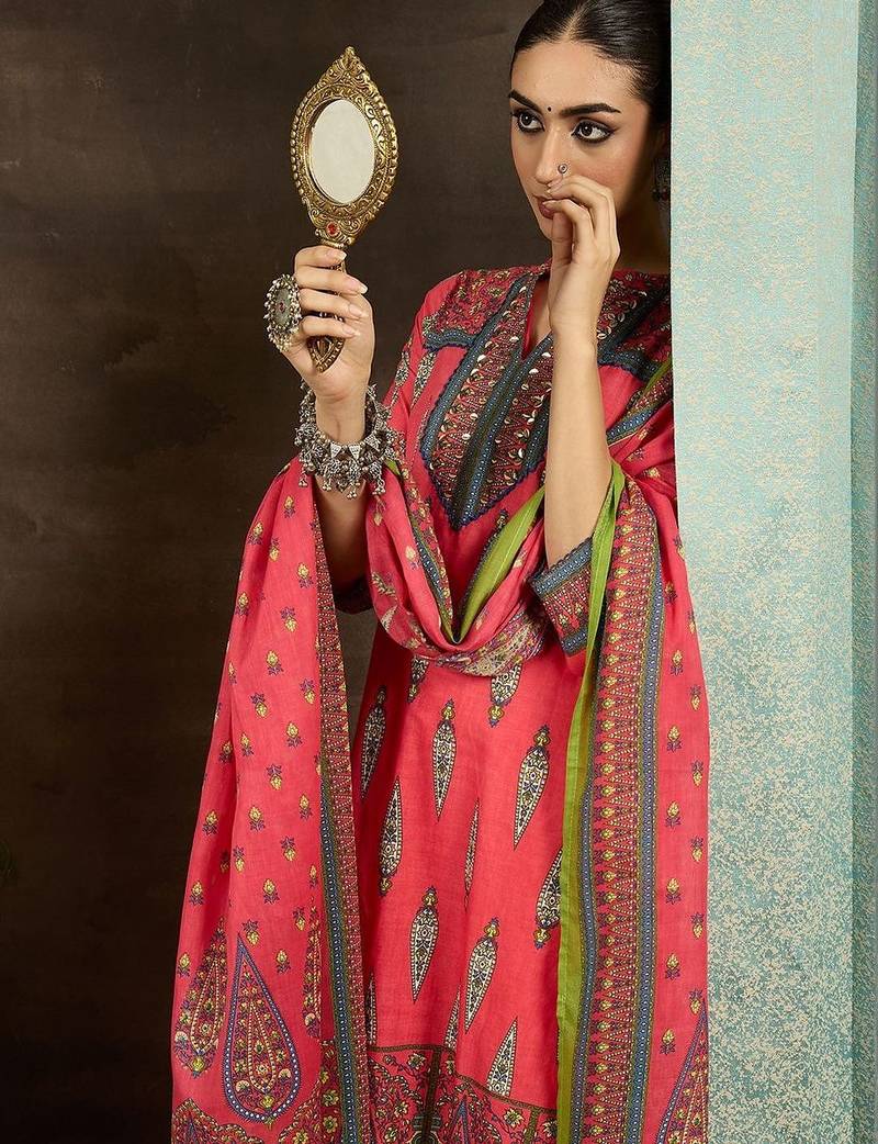 Women Ethnic Motifs Printed Regular Pure Cotton Kurta with Trousers & With Dupatta