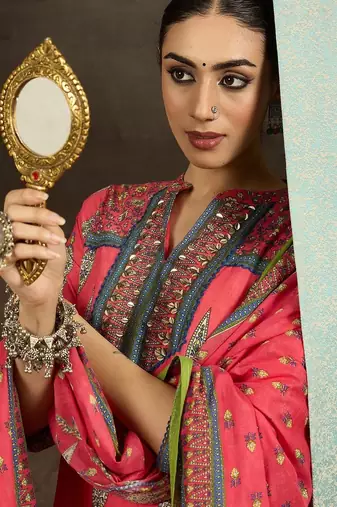 Women Ethnic Motifs Printed Regular Pure Cotton Kurta with Trousers & With Dupatta