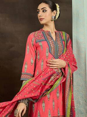 Women Ethnic Motifs Printed Regular Pure Cotton Kurta with Trousers & With Dupatta 4