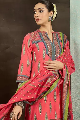 Women Ethnic Motifs Printed Regular Pure Cotton Kurta with Trousers & With Dupatta