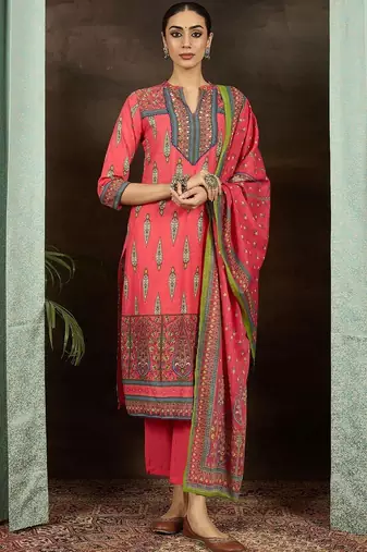 Women Ethnic Motifs Printed Regular Pure Cotton Kurta with Trousers & With Dupatta