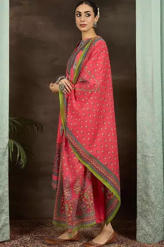 Women Ethnic Motifs Printed Regular Pure Cotton Kurta with Trousers & With Dupatta