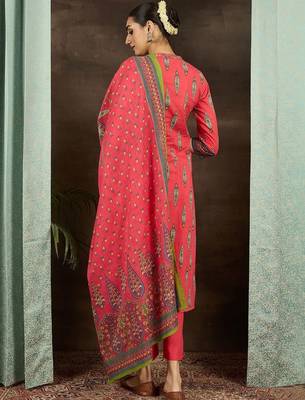 Women Ethnic Motifs Printed Regular Pure Cotton Kurta with Trousers & With Dupatta 7