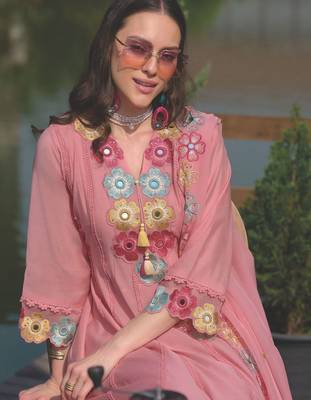Women Floral Embroidered Regular Mirror Work Kurta with Trousers & With Dupatta 1
