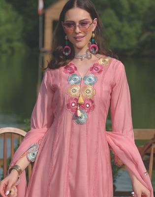 Women Floral Embroidered Regular Mirror Work Kurta with Trousers & With Dupatta 2