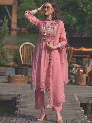 Women Floral Embroidered Regular Mirror Work Kurta with Trousers & With Dupatta 3
