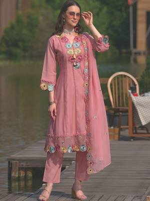 Women Floral Embroidered Regular Mirror Work Kurta with Trousers & With Dupatta 4