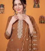 Women Ethnic Motifs Embroidered Thread Work Kurta With Trousers & Dupatta