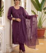 Women Ethnic Motifs Embroidered Regular Sequinned Kurta with Trousers & With Dupatta