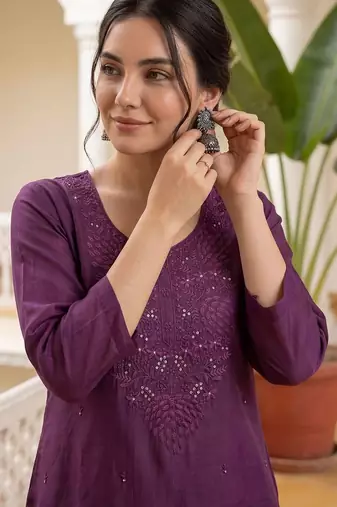 Women Ethnic Motifs Embroidered Regular Sequinned Kurta with Trousers & With Dupatta