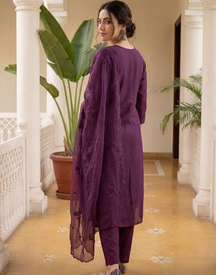 Women Ethnic Motifs Embroidered Regular Sequinned Kurta with Trousers & With Dupatta 4