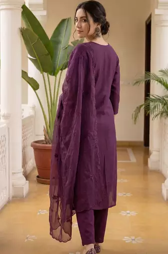 Women Ethnic Motifs Embroidered Regular Sequinned Kurta with Trousers & With Dupatta