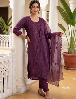 Women Ethnic Motifs Embroidered Regular Sequinned Kurta with Trousers & With Dupatta 6