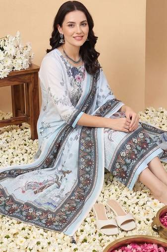 Women Floral Printed Regular Kurta with Trousers & With Dupatta