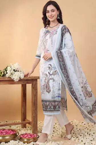 Women Floral Printed Regular Kurta with Trousers & With Dupatta