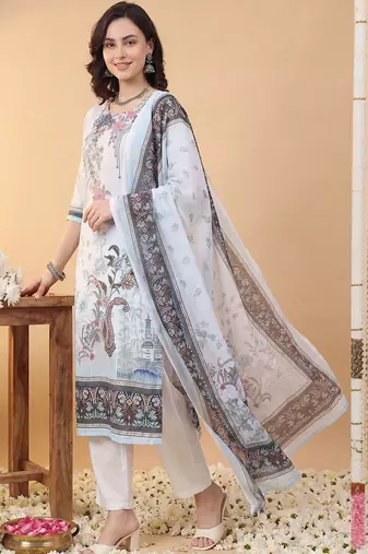 Women Floral Printed Regular Kurta with Trousers & With Dupatta